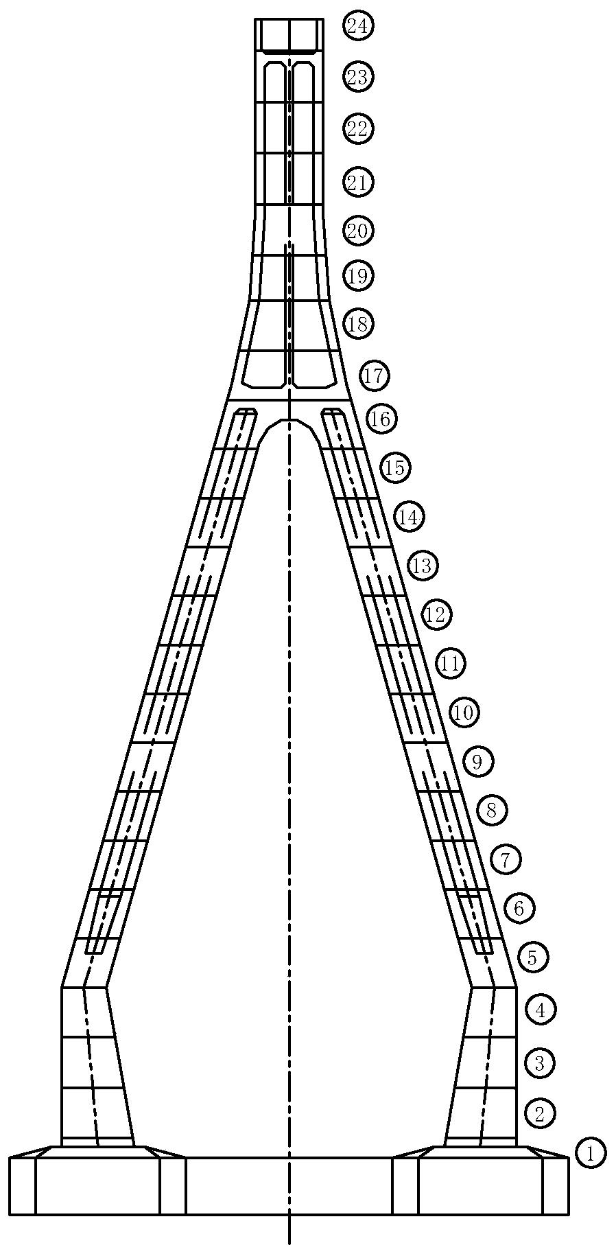 Construction method of inverted-Y-shaped upper tower column closed section