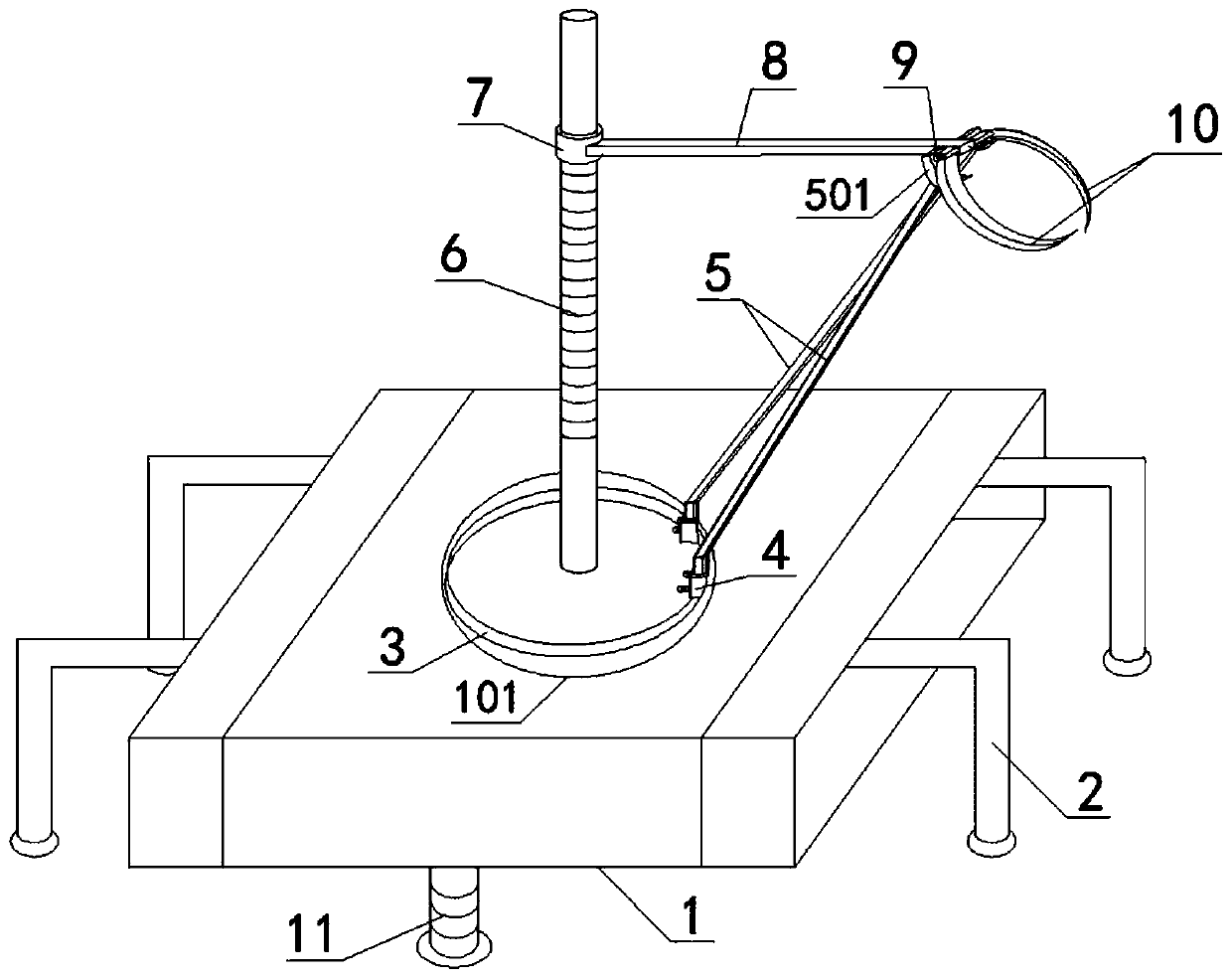 Glass distillation separation vessel stabilizing frame