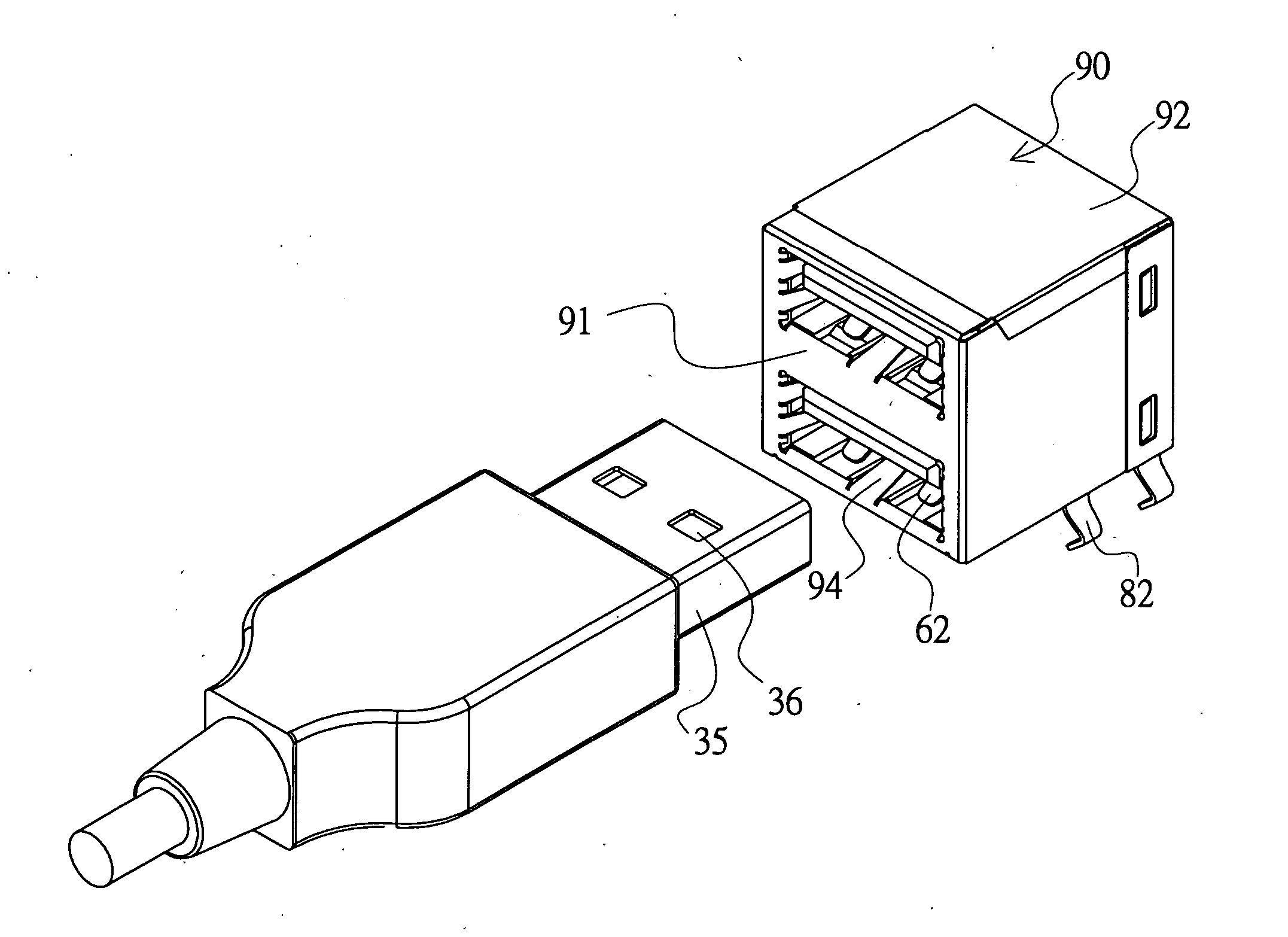 Electrical connector having a fastening assembly and a metal housing that pertain to different parts
