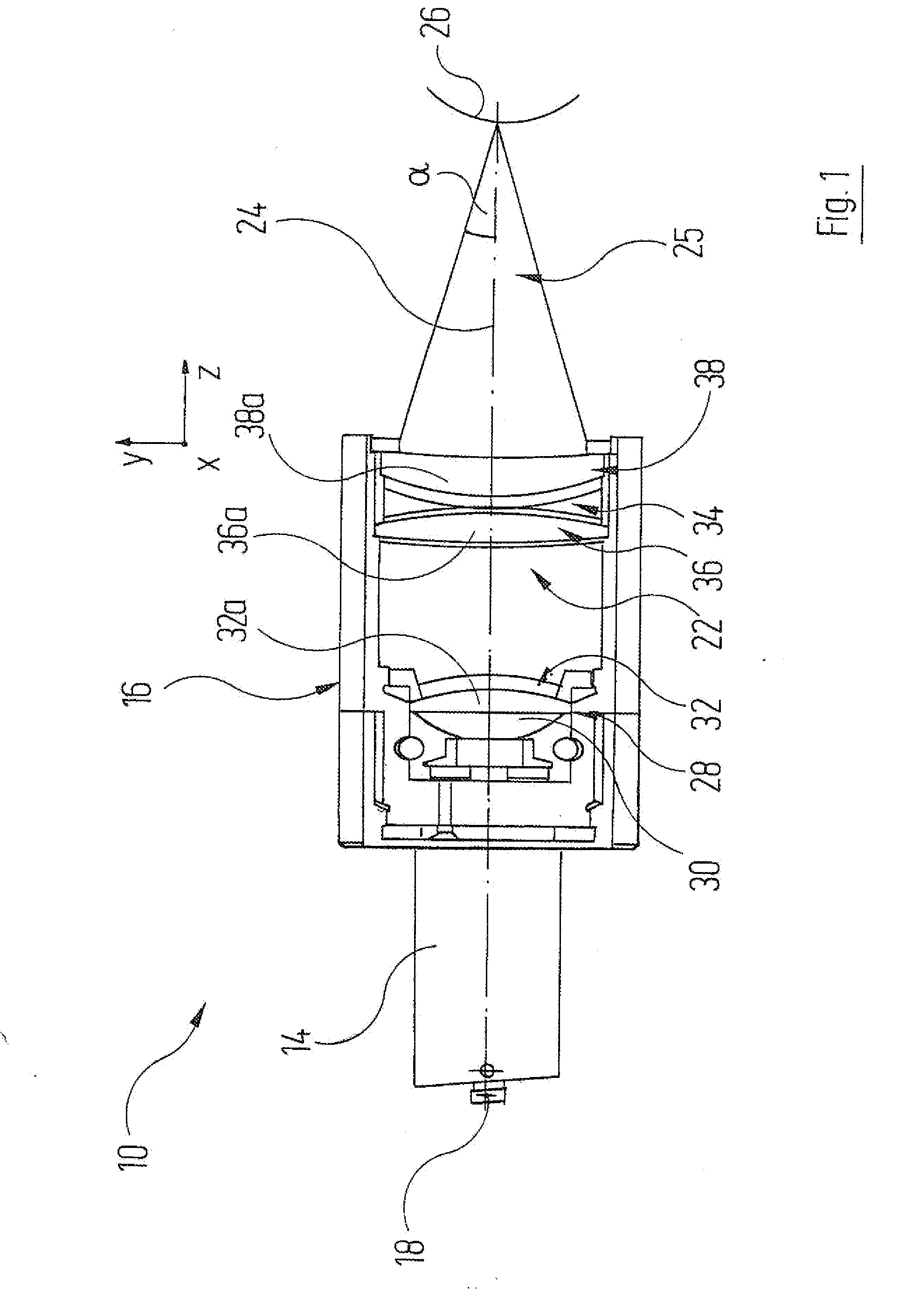Device and method for the contactless measurement of at least one curved surface
