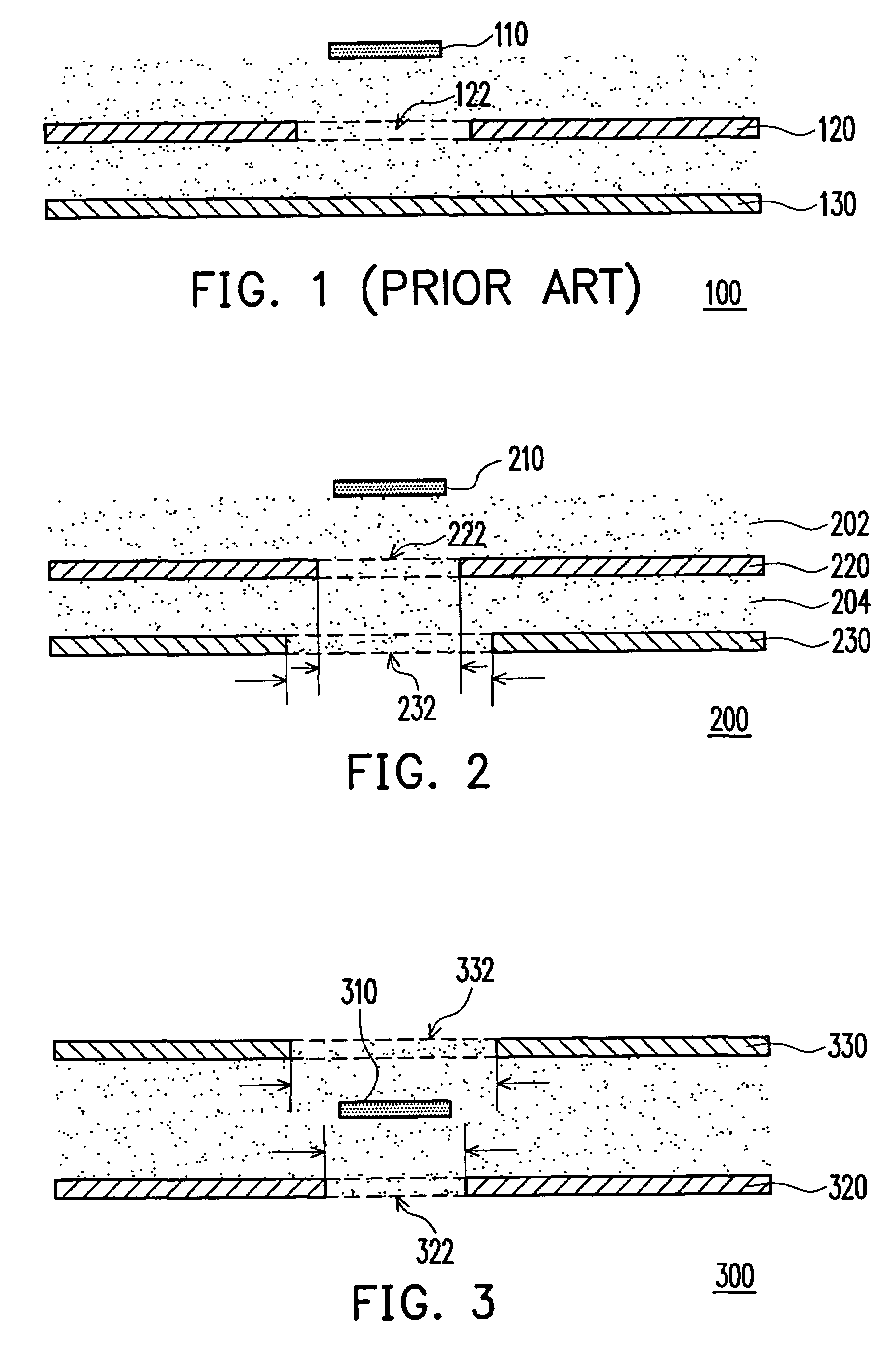 Signal transmission structure having plural reference planes with non-overlapping openings