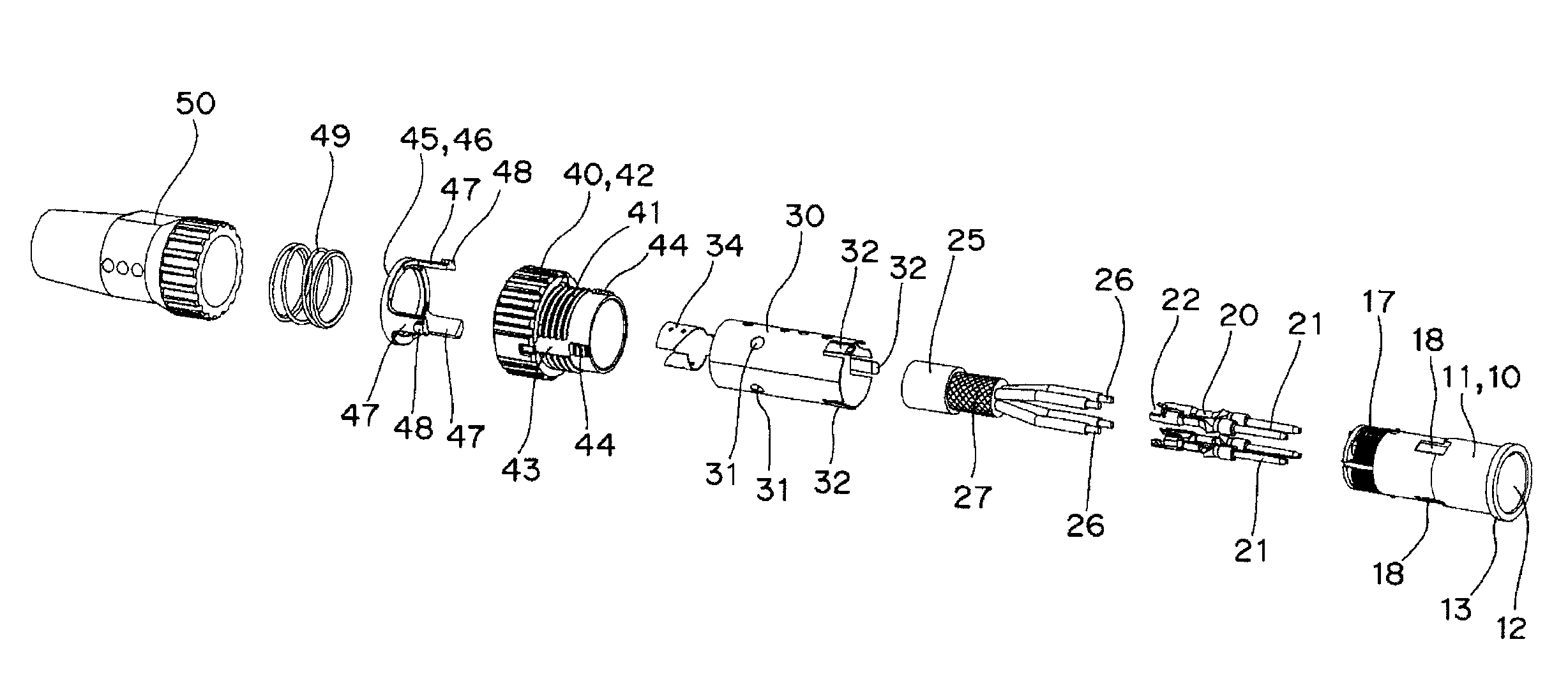 Connector having a plug, a socket, and a tubular shield member with an elastic arm