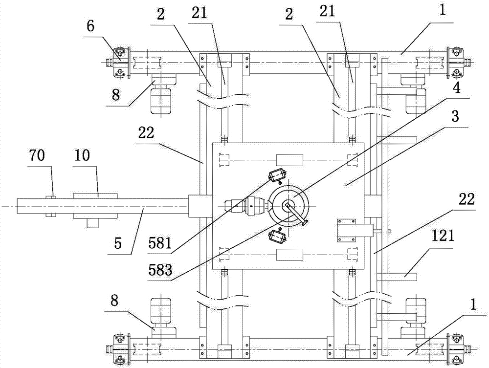 Bridge type cantilever crane with running trolley and anti-tipping end beams