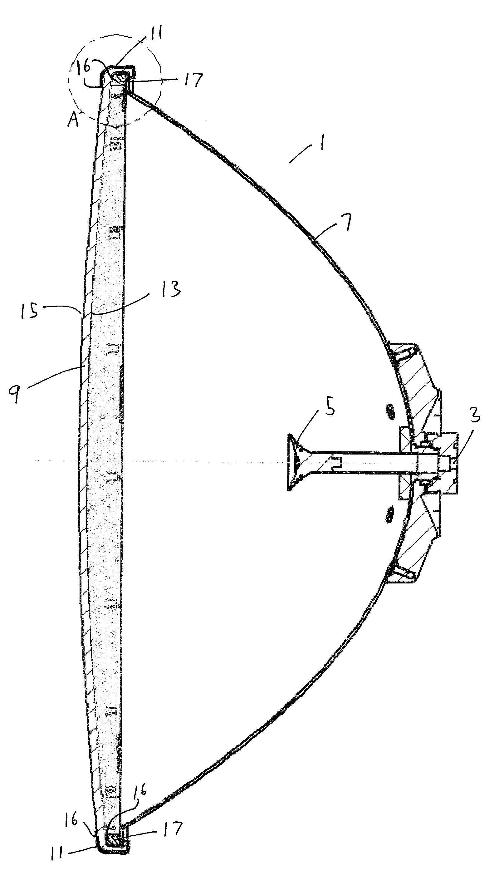 Reflector antenna radome with backlobe suppressor ring and method of manufacturing