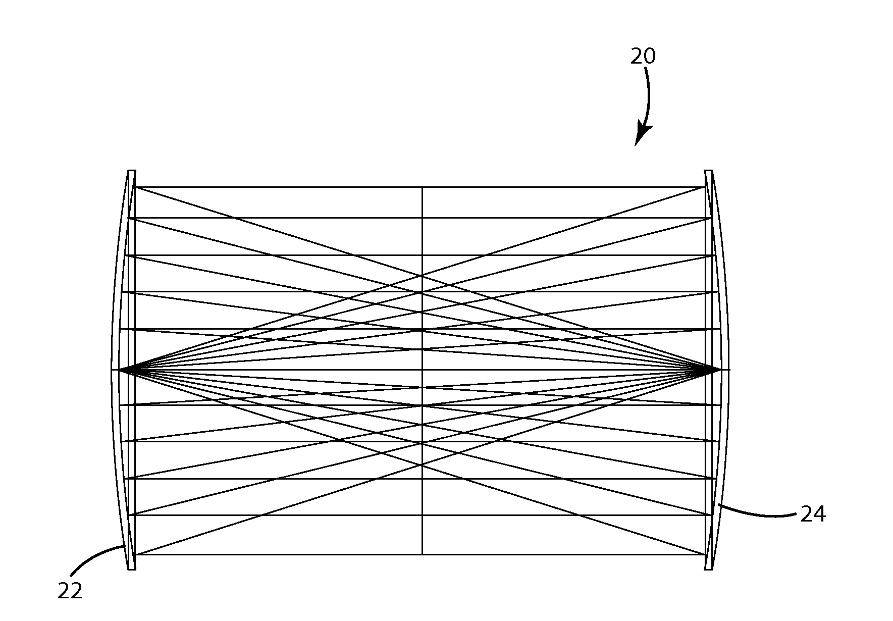 Constrained folded path resonant white light scintillator