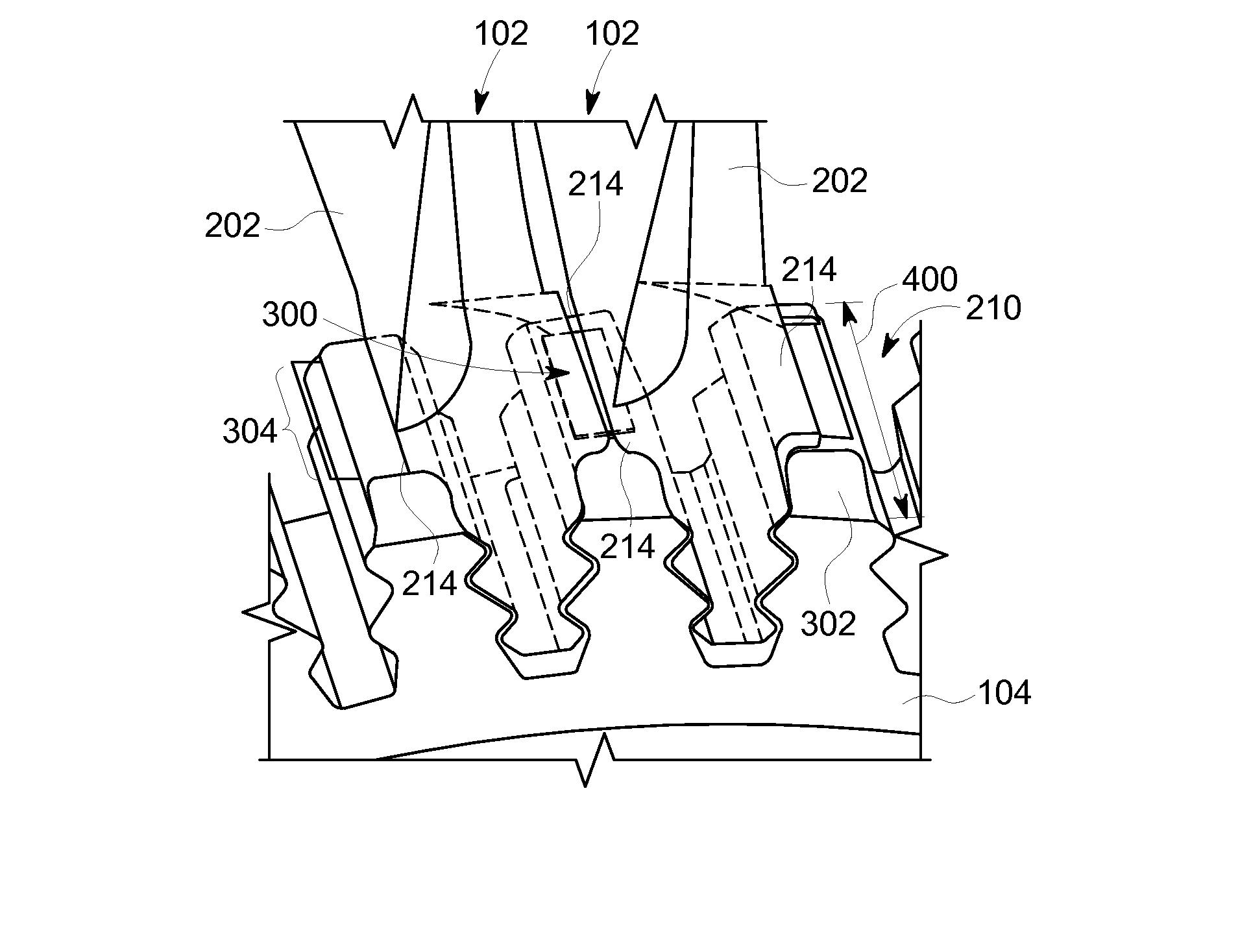 Underplatform damping members and methods for turbocharger assemblies