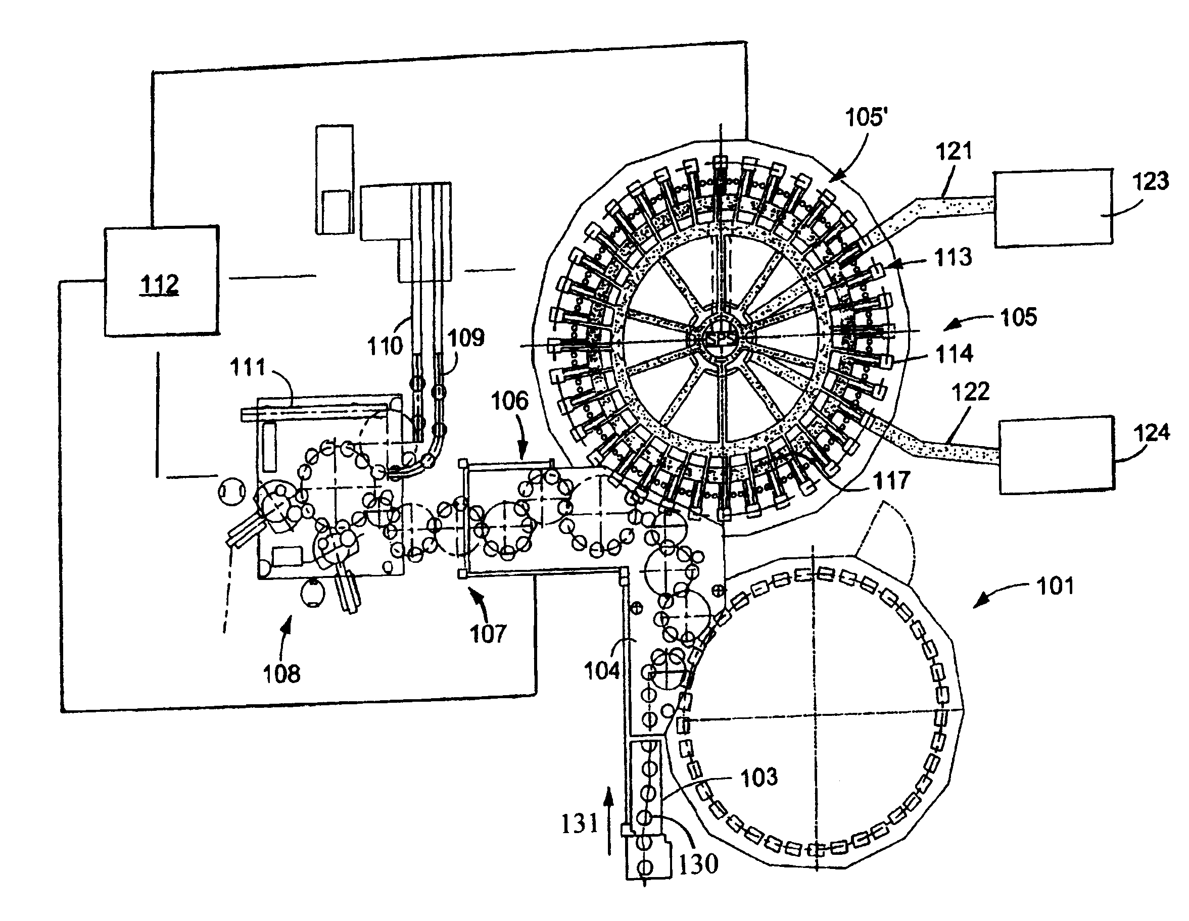 Bottling or container filling machine and other rotary bottle or container handling machines in a bottling or container filling plant and a drive therefor