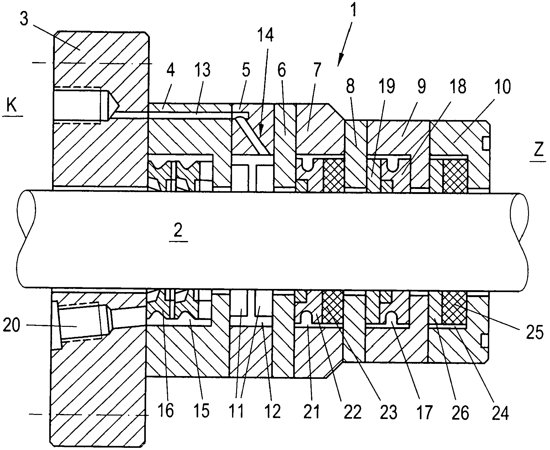 Sealing system for reciprocating piston rod of reciprocating compressor