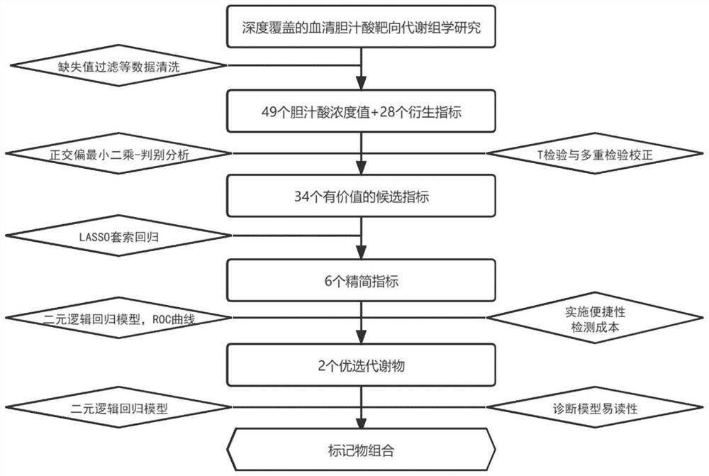 Bile acid marker composition, application and serum detection kit