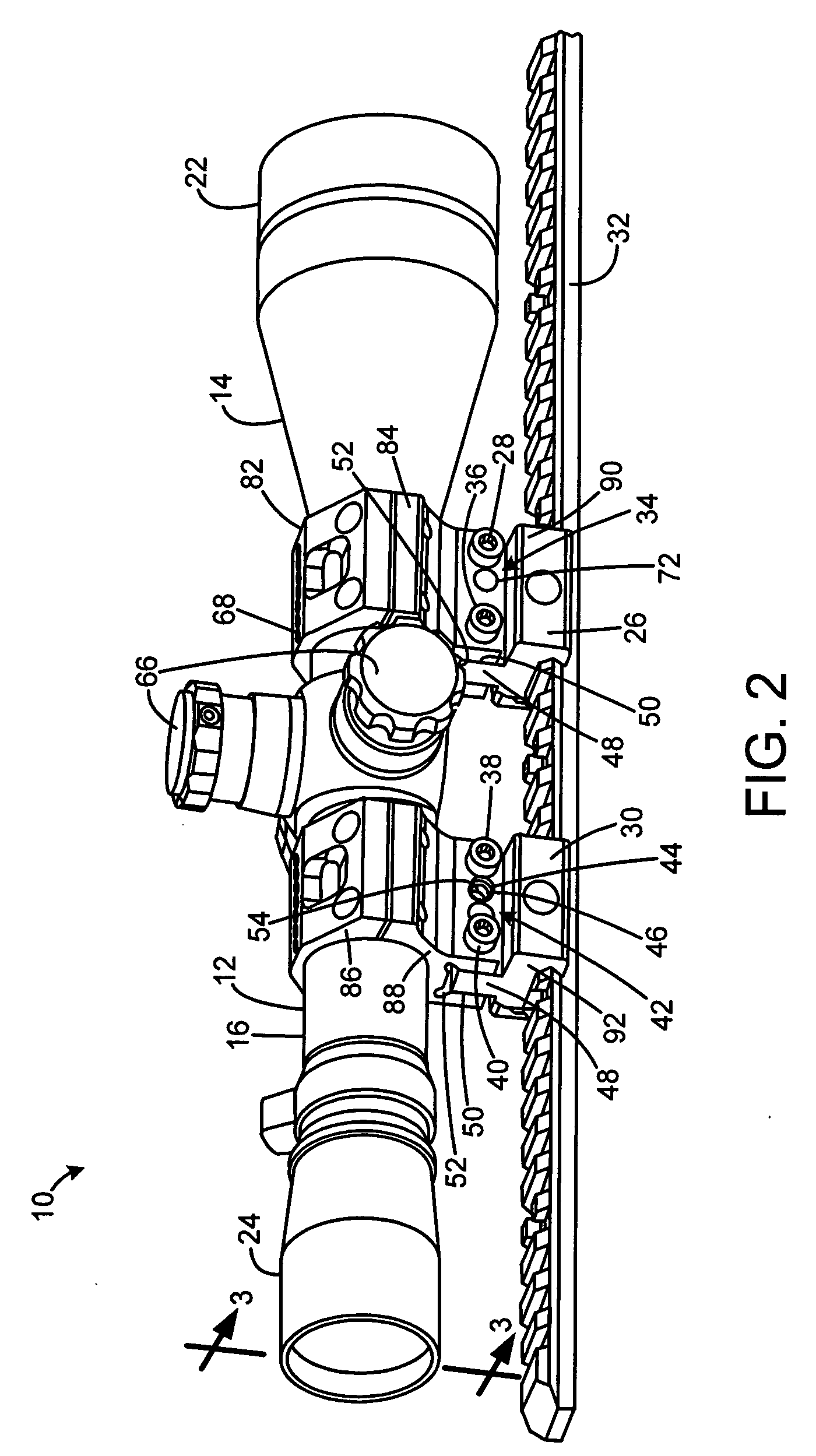 Adjustable rifle telescope system with multiple fixed angle mount setpoints