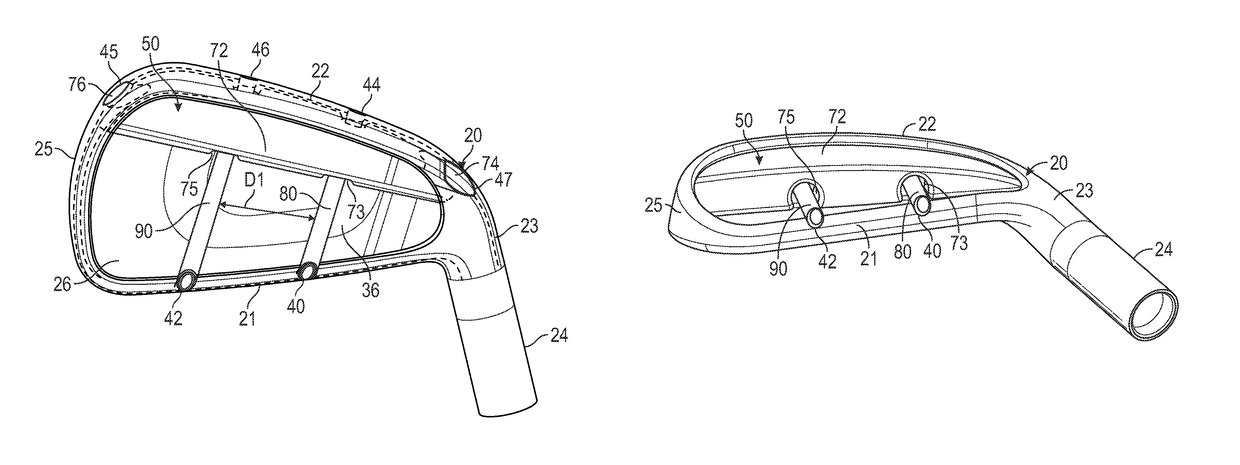 Iron-type golf club head with elevated weight bar and stress-relieving structures