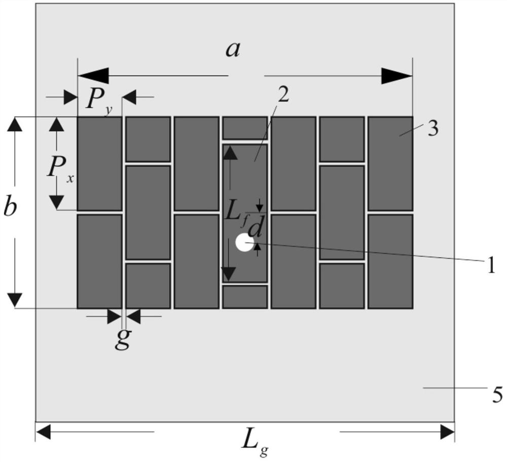 Metasurface antenna with rectangular patch arrays arranged in staggered mode