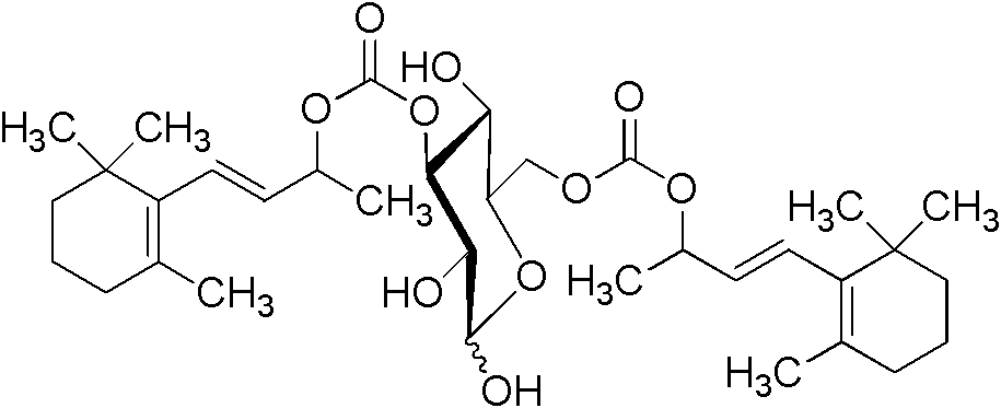 Monosaccharide beta-ionol carbonate diester compound as well as preparation method and application thereof