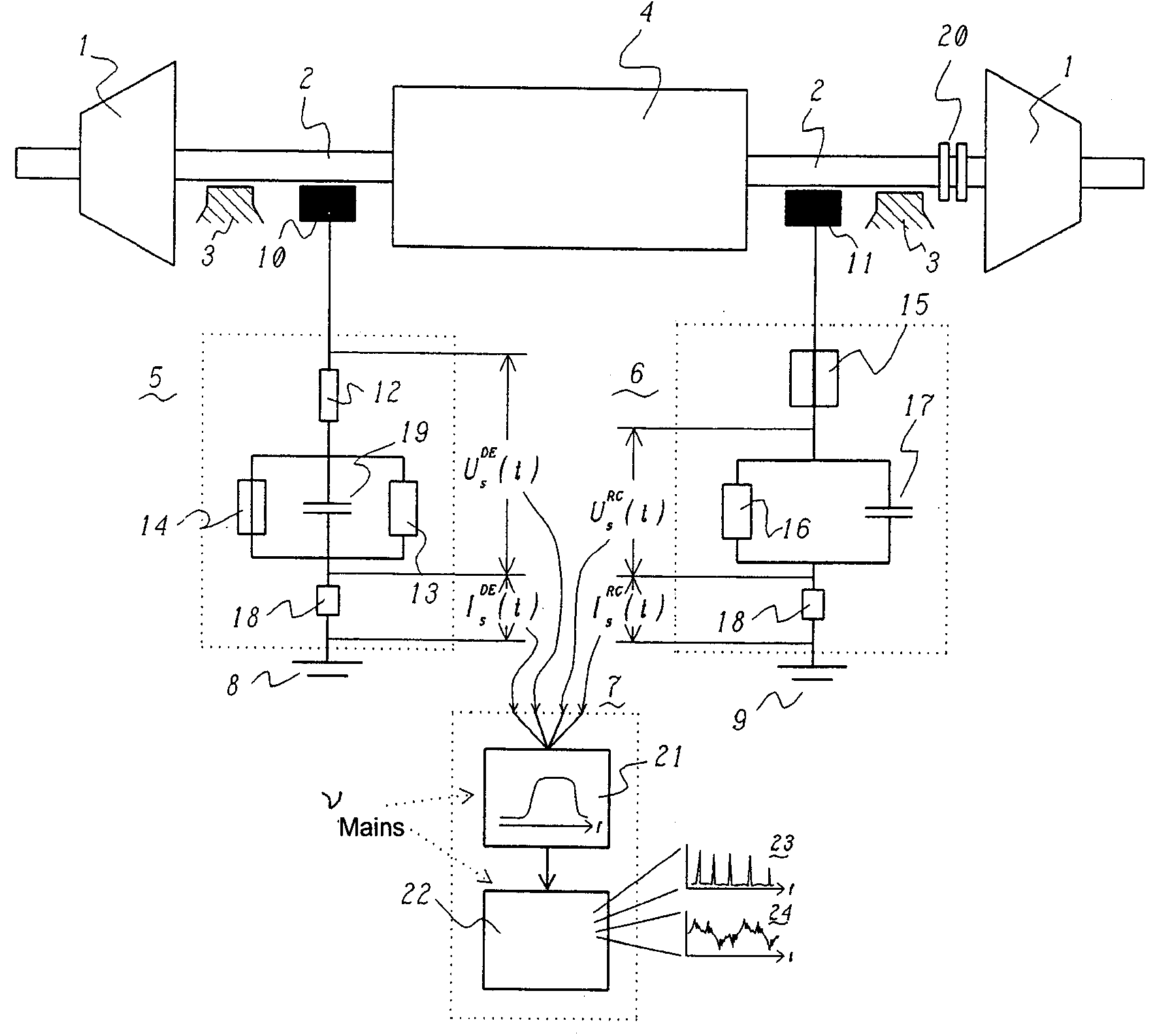 Method and apparatus for detection of brush sparking and spark erosion on electrical machines