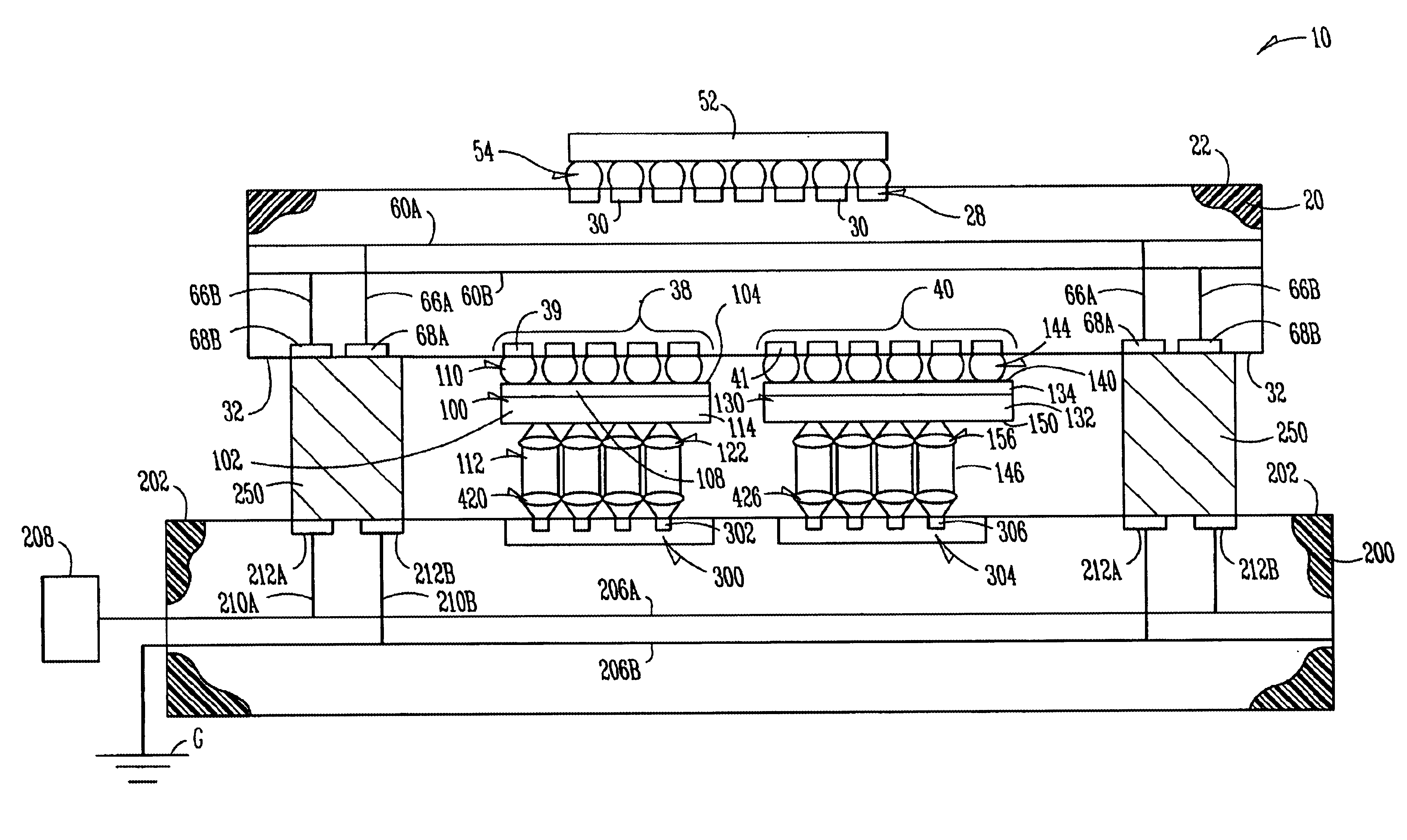 Electrical-optical package with capacitor DC shunts and associated methods