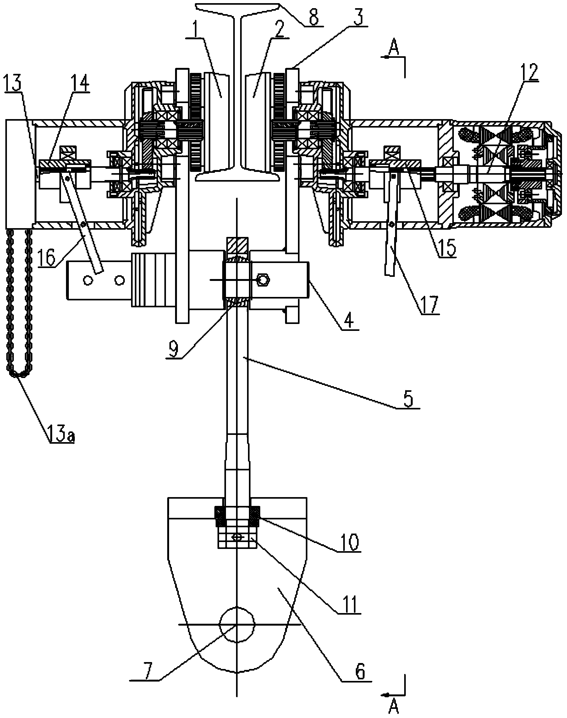 Running mechanism for suspension type bridge inspection trolley