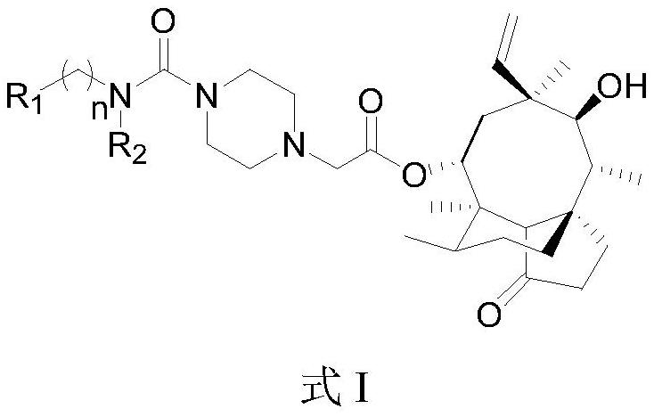 Piperazine urea pleuromutilin derivative and application thereof