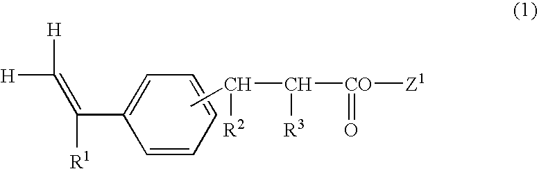 Vinylphenylpropionic acid derivatives, production process therefor, polymer thereof and radiation sensitive resin composition
