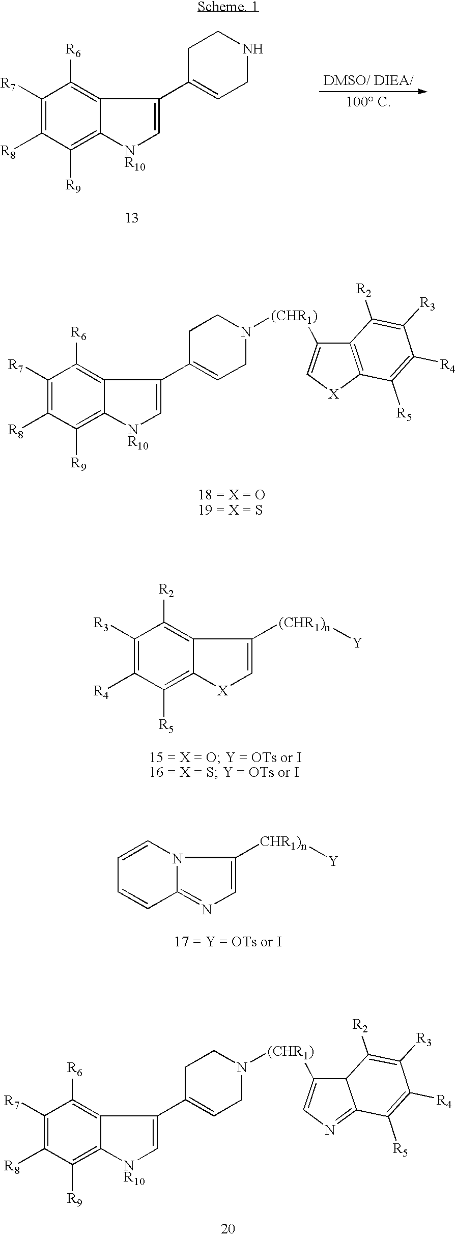 Piperidinyl indole and tetrohydropyridinyl indole derivatives and method of their use