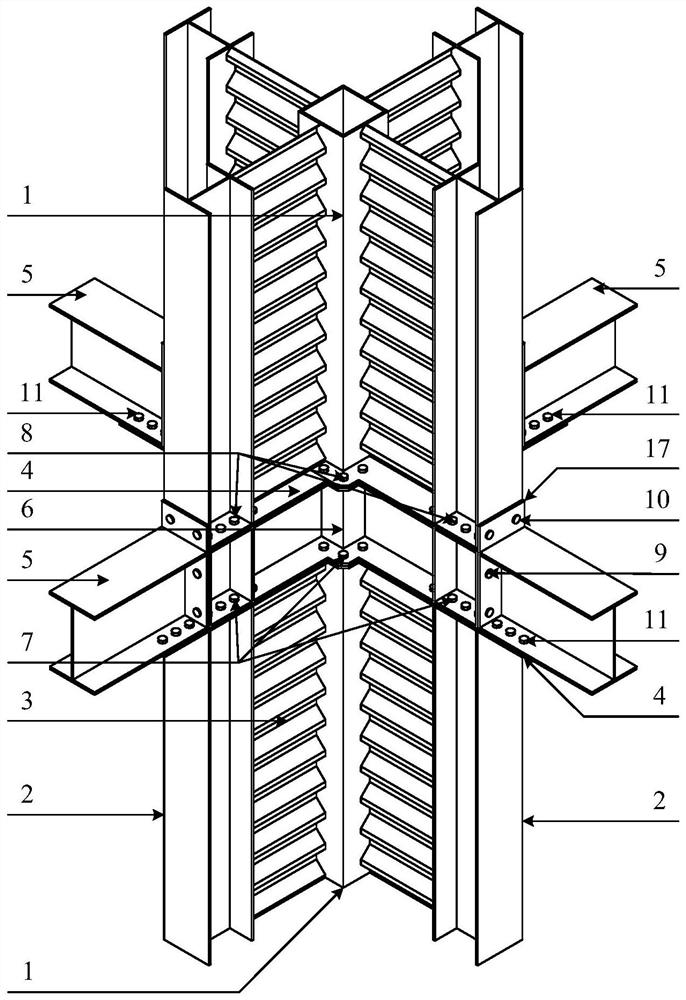Fabricated beam-column connecting joint based on corrugated plate lateral-resistant special-shaped column