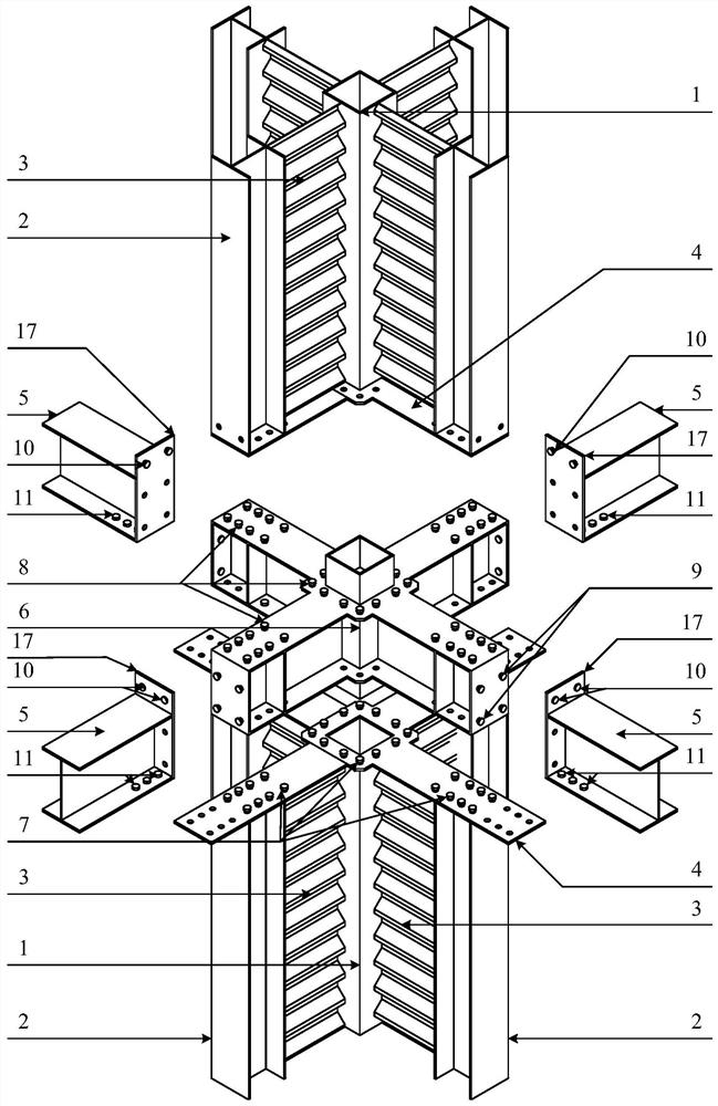 Fabricated beam-column connecting joint based on corrugated plate lateral-resistant special-shaped column