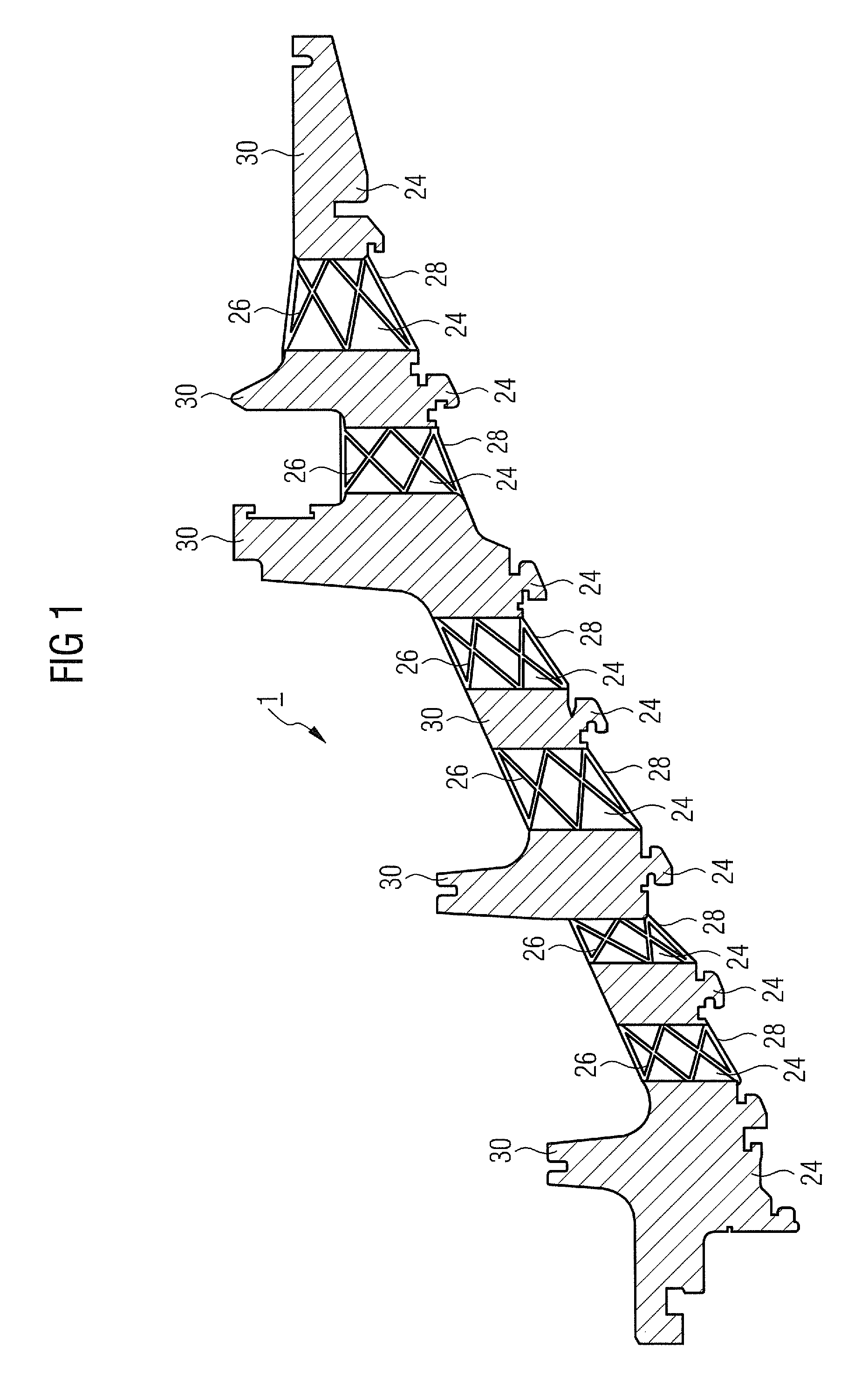 Axially segmented guide vane mount for a gas turbine