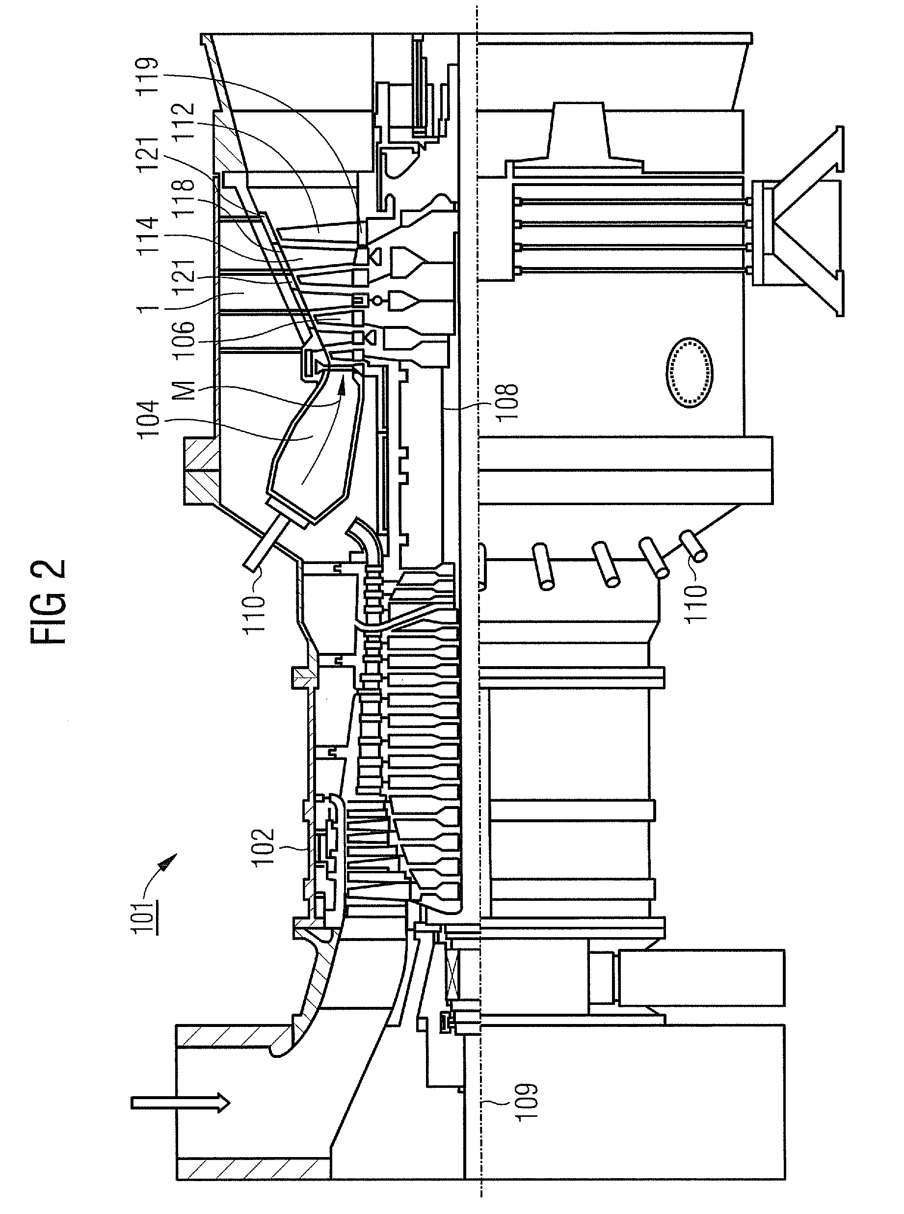 Axially segmented guide vane mount for a gas turbine