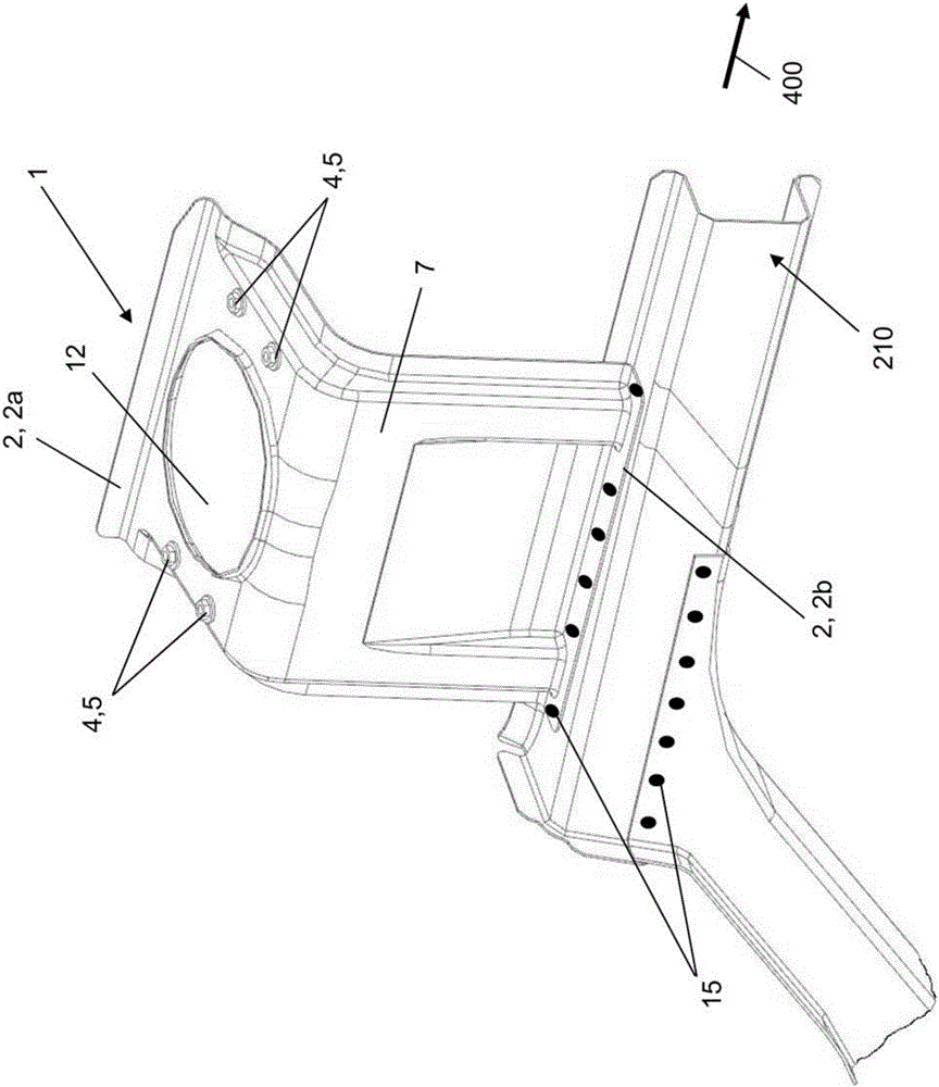 Support structure component for connecting a spring strut to a vehicle body, method for mounting a spring strut on a vehicle body and vehicle body