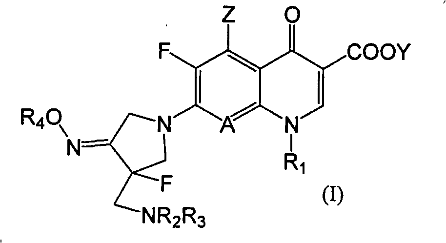 7-[4-(aminomethyl)-4-fluoro-3-(alkoxyimine) pyrrolidine-1-yl] substituted quinoline carboxylic acid derivative and preparation thereof