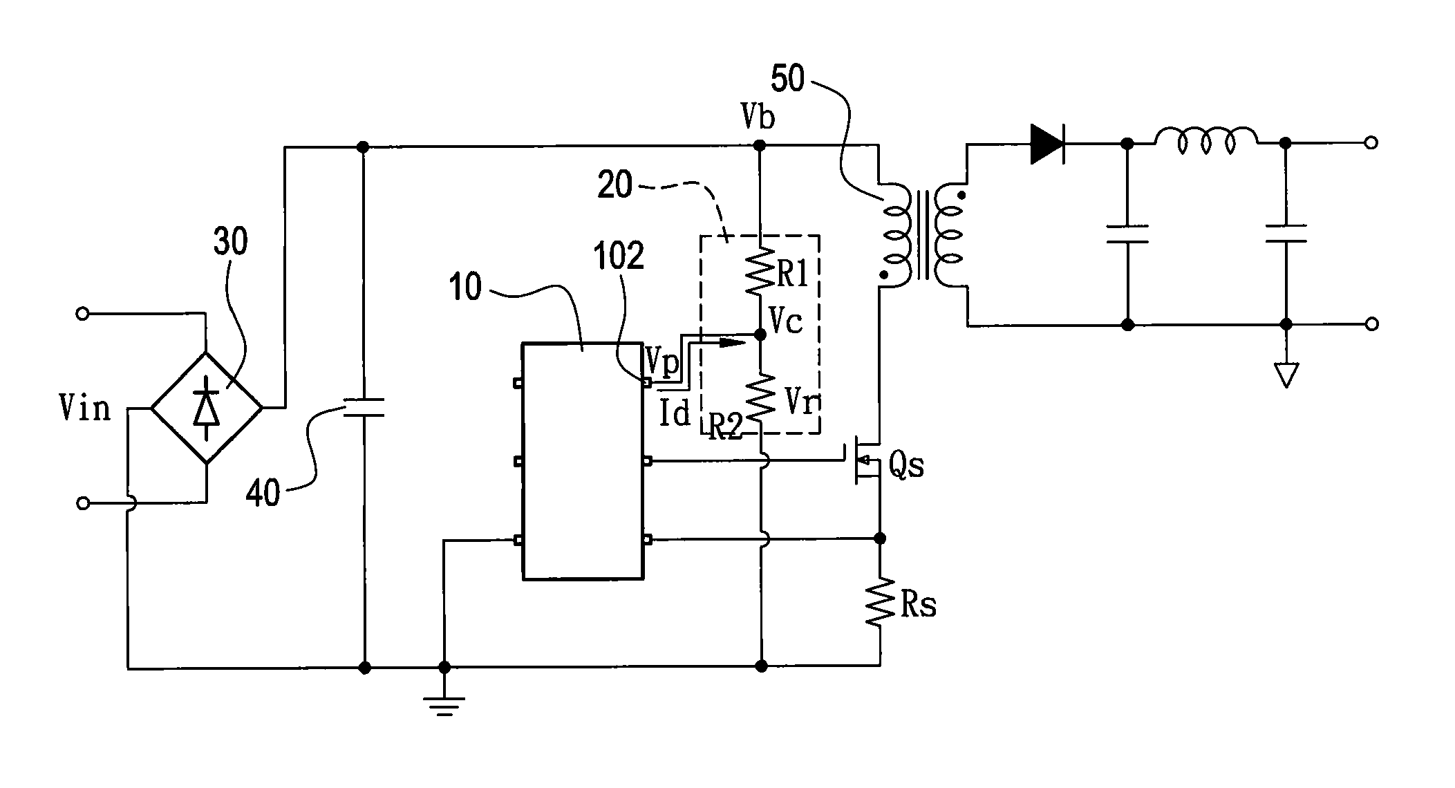 Integrated control circuit of setting brown-in voltage and compensating output power and method for operating the same