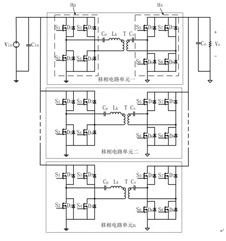 Input parallel and output parallel combination converter under control of common phase-shifting angle
