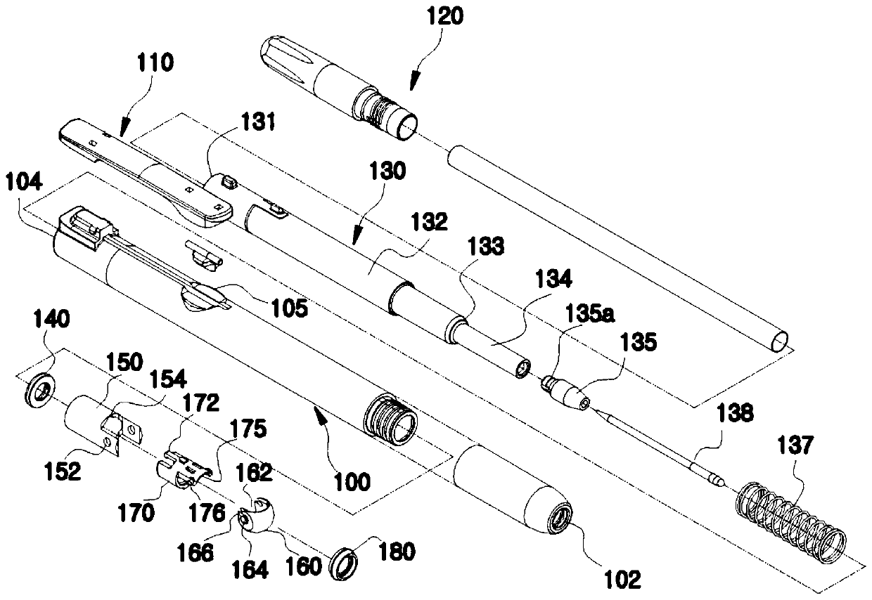 Writing utensil with self-sealing structure