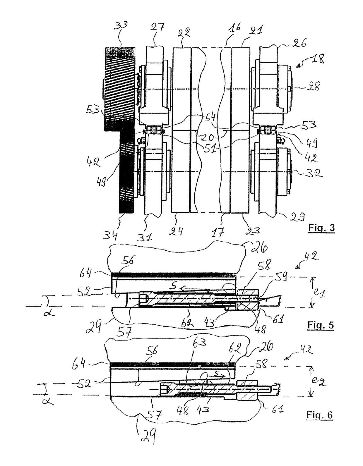 Adjustable converting arrangement for a flat substrate, cassette, unit and machine provided therewith