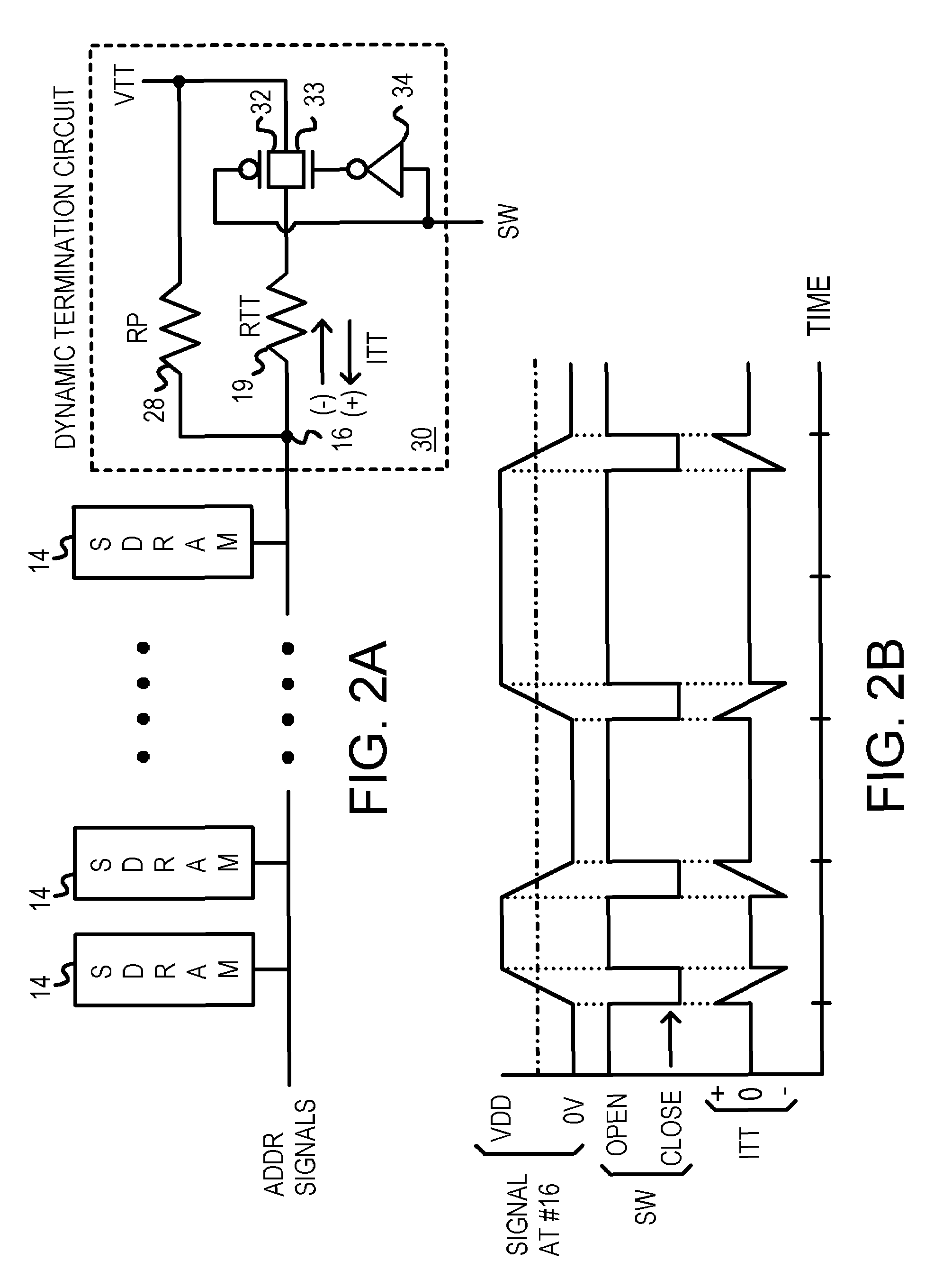 Memory module with dynamic termination using bus switches timed by memory clock and chip select