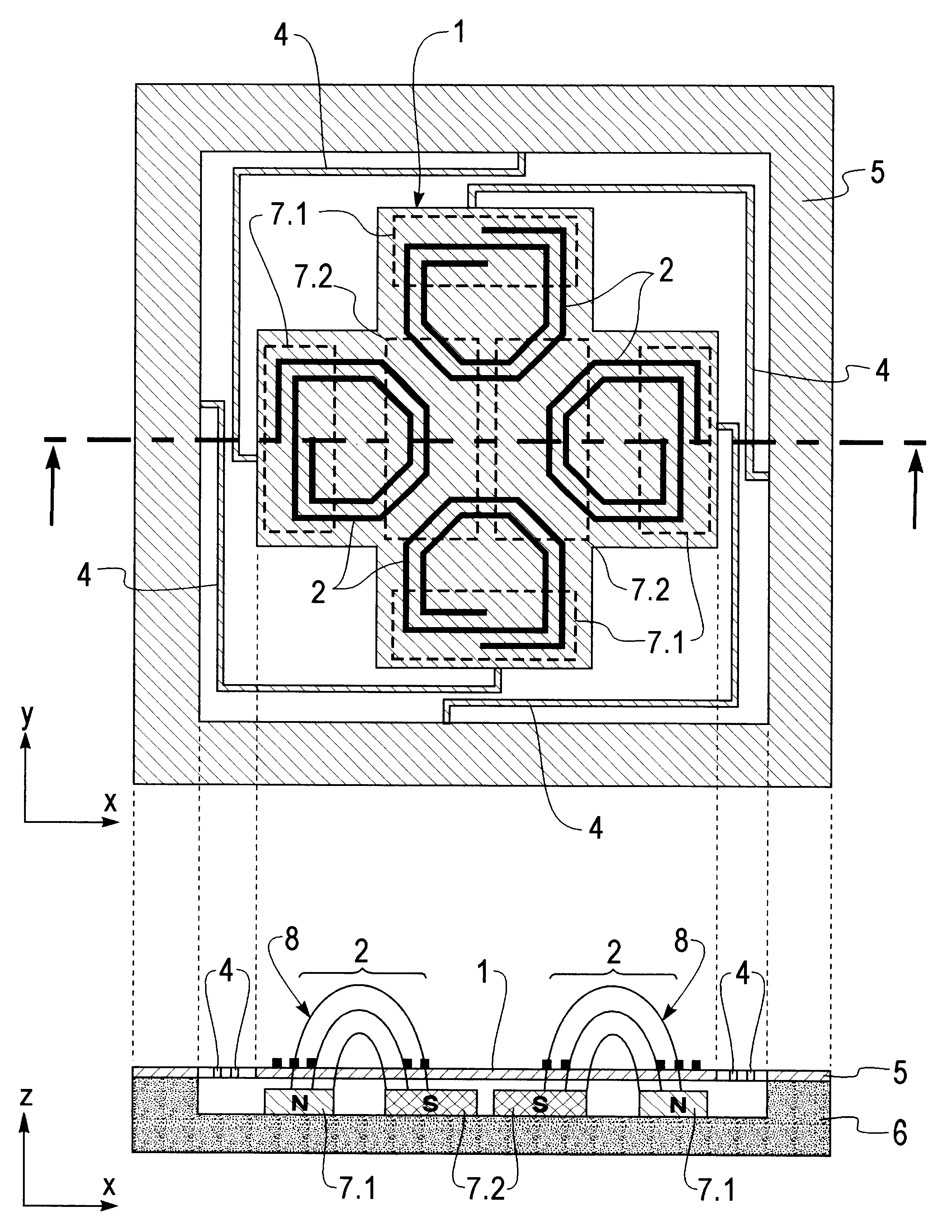 Magnetic scanning or positioning system with at least two degrees of freedom