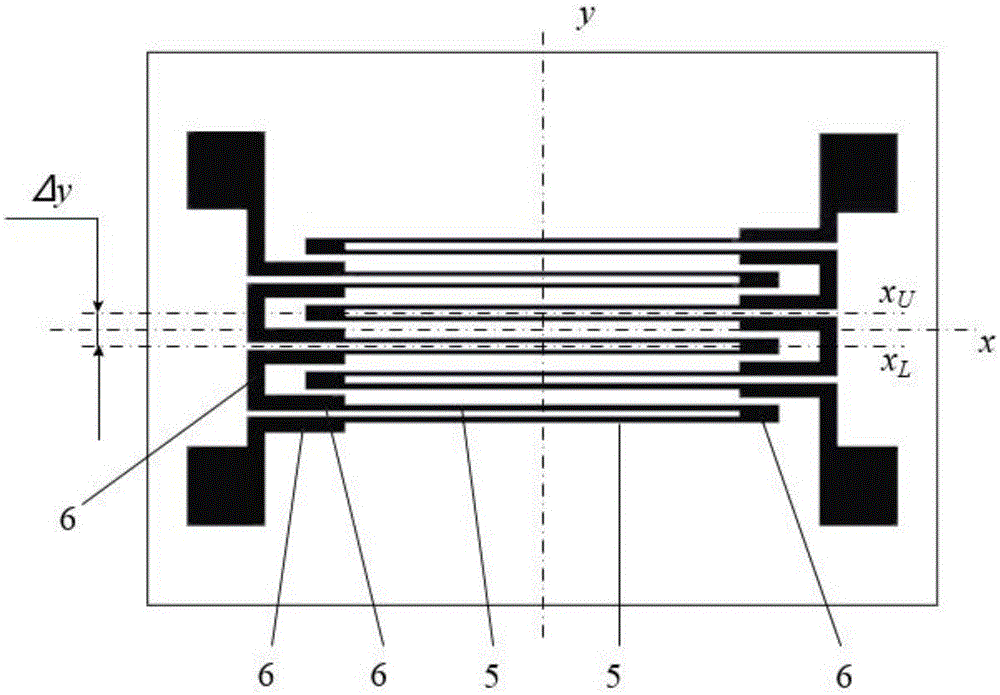 Transverse deviation double sensitive gate interdigital metal strain sheet capable of measuring surface strain transverse partial derivative