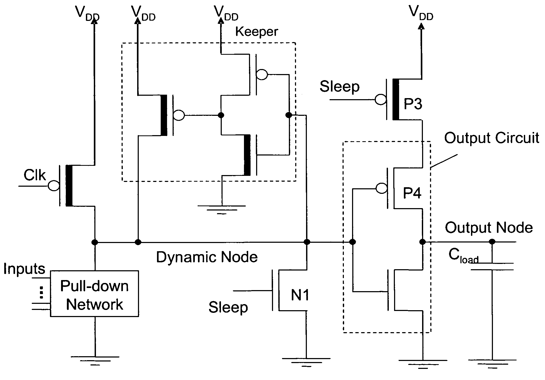 Domino logic circuit techniques for suppressing subthreshold and gate oxide leakage