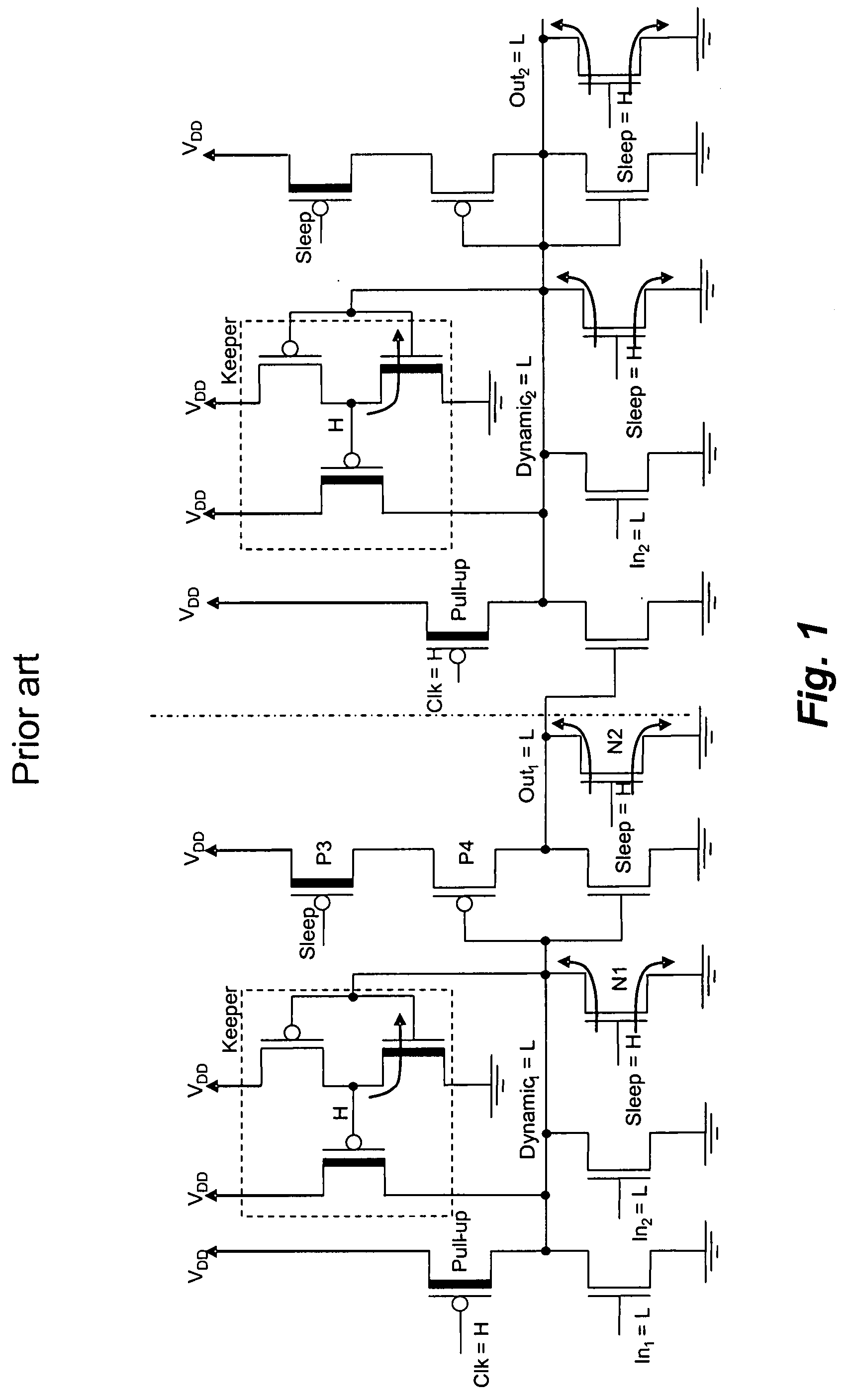 Domino logic circuit techniques for suppressing subthreshold and gate oxide leakage