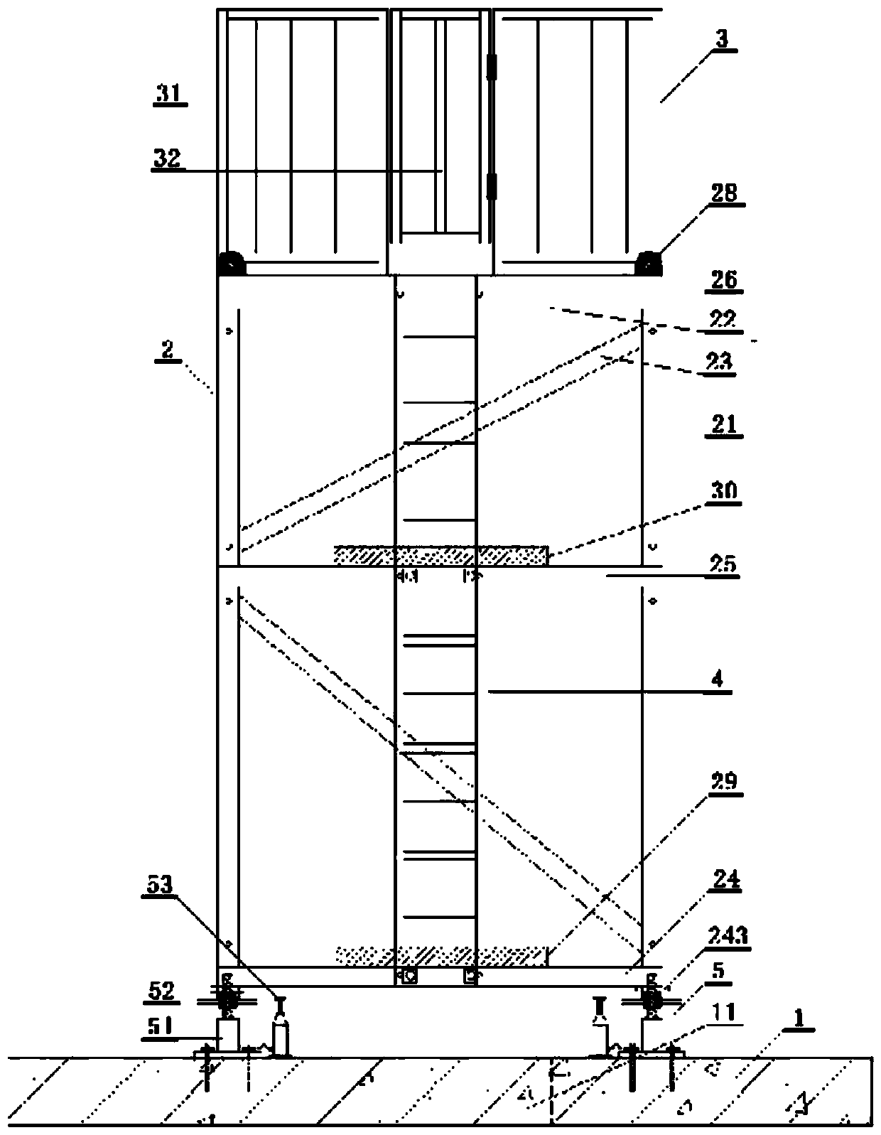 Positioning and verticality adjusting device for rectangular latticed column of foundation pit by reverse construction method