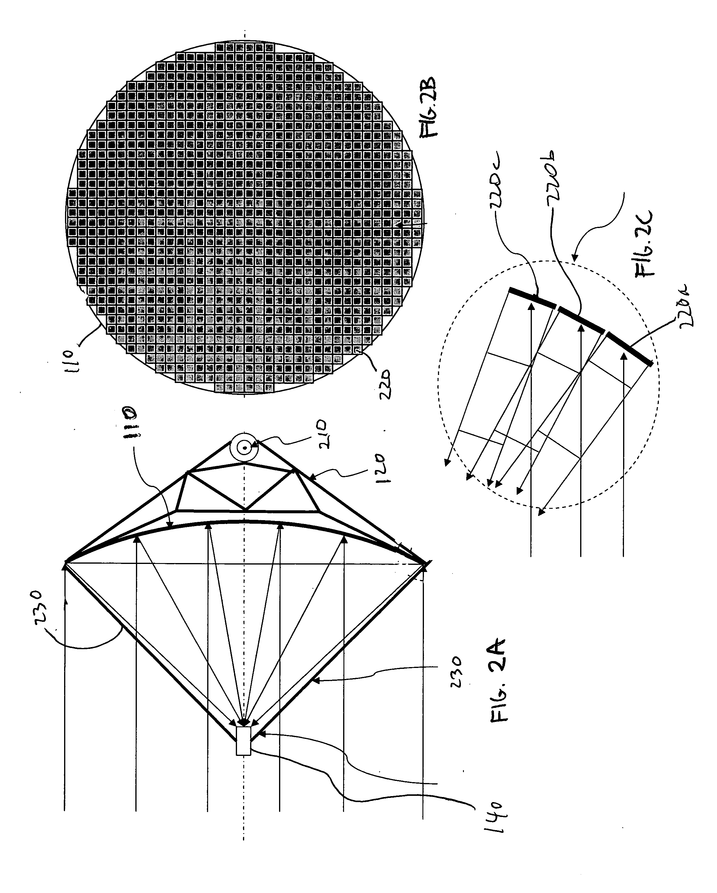 Aligned multiple flat mirror reflector array for concentrating sunlight onto a solar cell