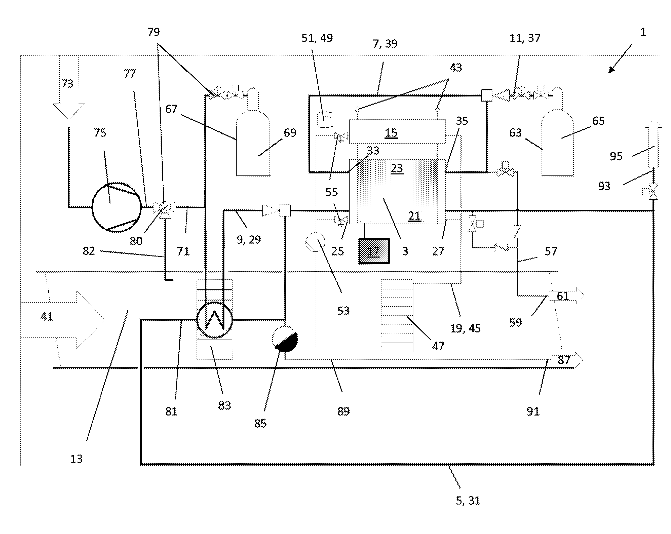 Fuel cell system, a fire fighting system, and an aircraft