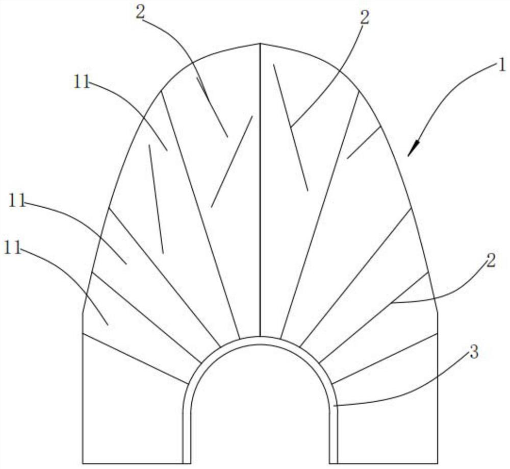 Fan-type spliced knitted fabric and knitting method and application thereof