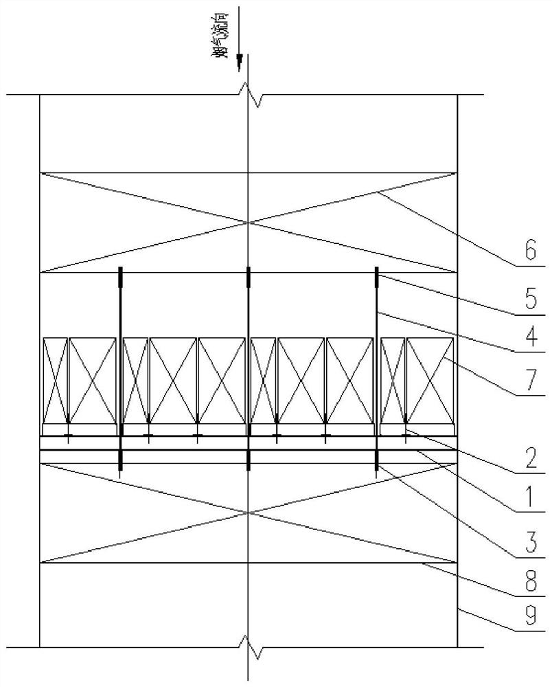 Denitration SCR catalyst supporting and hoisting device based on economizer grading transformation