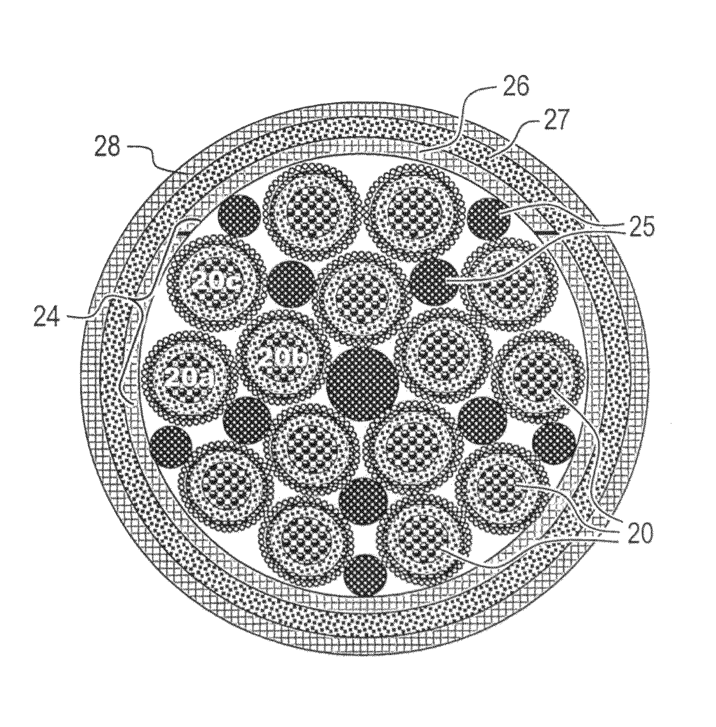 Constructive arrangement in an umbilical cable and a process for the manufacture thereof
