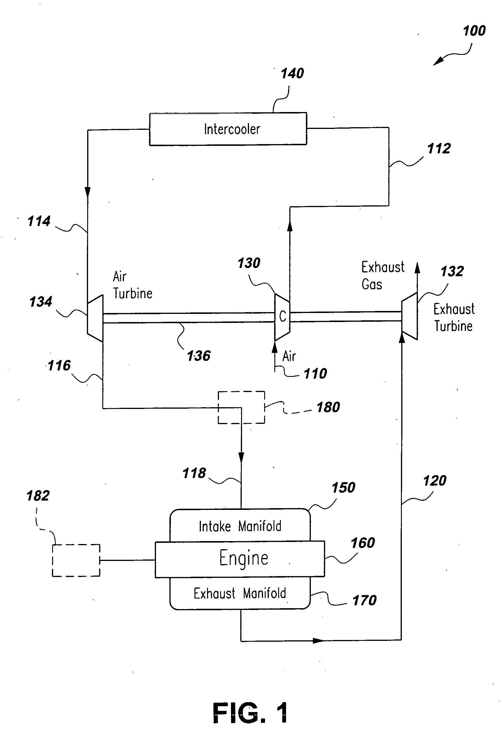 Turbocharged intercooled engine utilizing the turbo-cool principle and method for operating the same