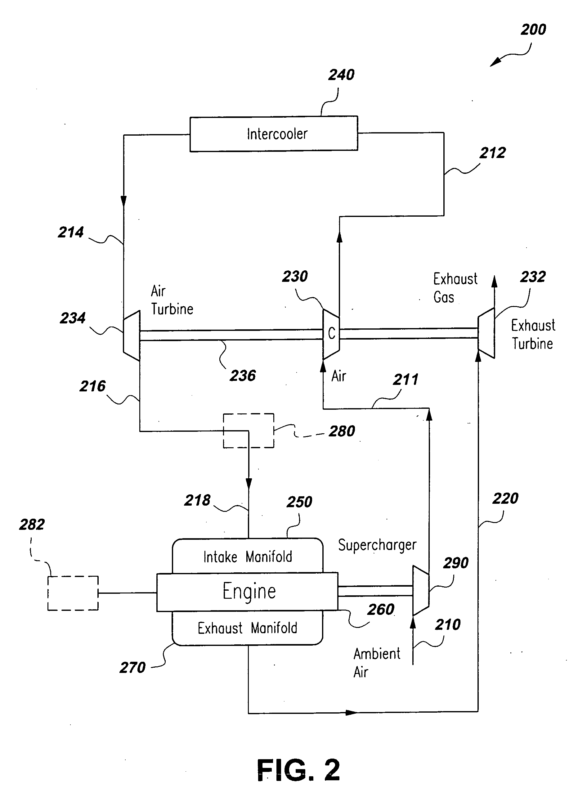 Turbocharged intercooled engine utilizing the turbo-cool principle and method for operating the same