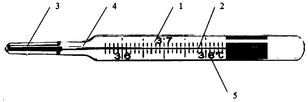 Mercury-free glass thermometer and production method thereof