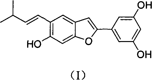 Application of compound of (E)-5-[6-hydroxy-5-(3-methyl-1-butenyl)-2-benzofuranyl] phenyl-1, 3-diol to preparation of pancrelipase inhibitor