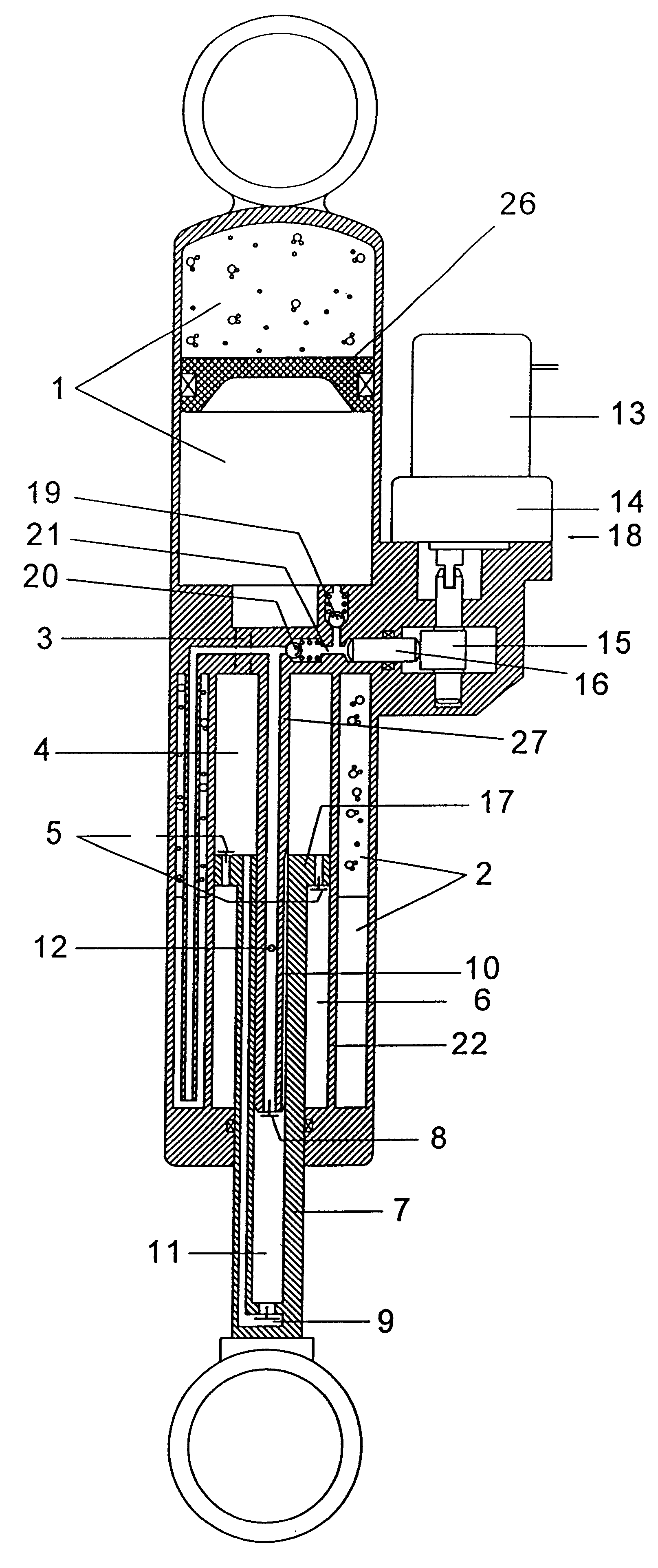 Self-pumping hydropneumatic spring strut with internal leveling