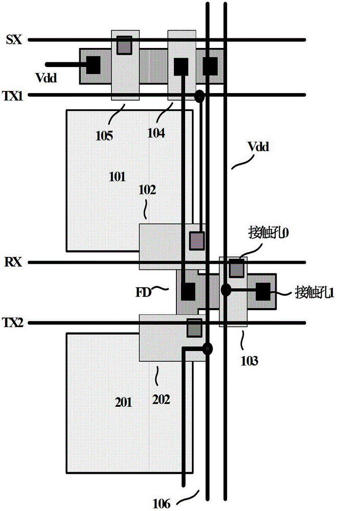 CMOS image sensor columns share pixel units and pixel arrays